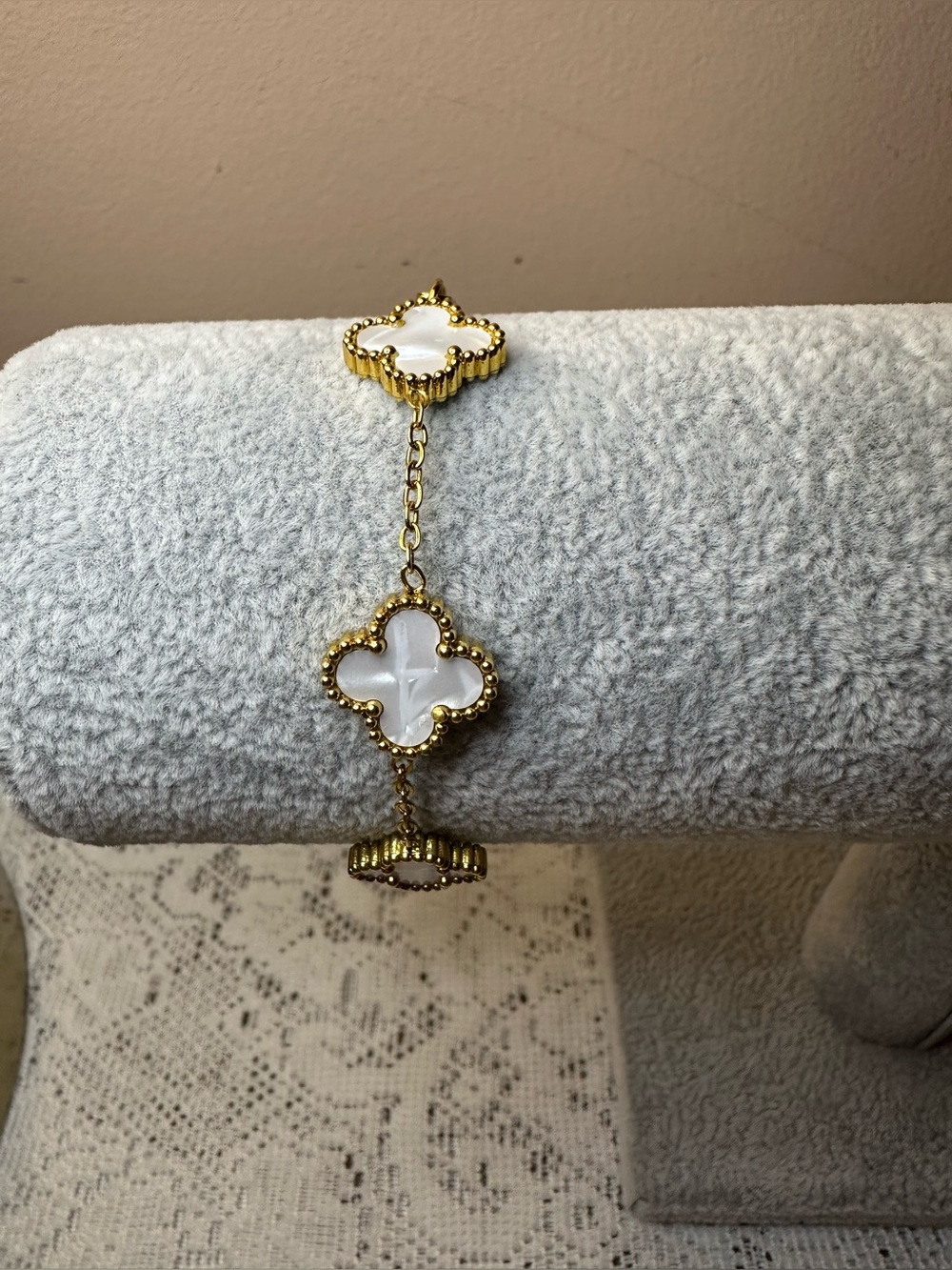 Adina Eden Gold and White Clover Link Bracelet